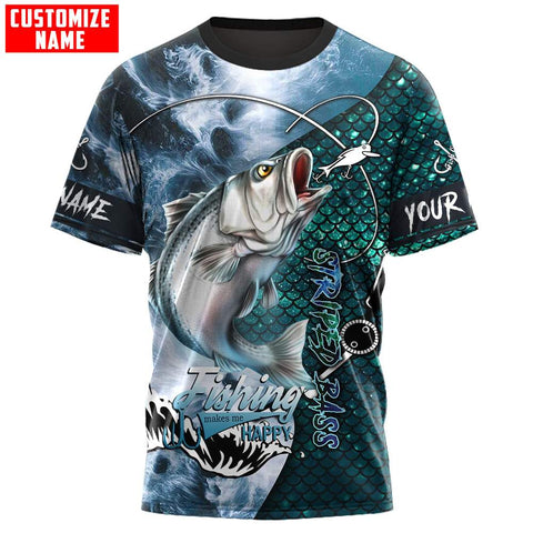 Maxcorners Custom Name Fishing 3D Shirt Striped Bass