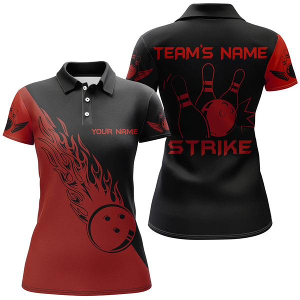 Maxcorners Red Strike Bowling Premium Customized Name 3D Shirt For Women