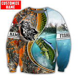 Maxcorners Custom Name Bass Fishing Line Orange Camo Shirt