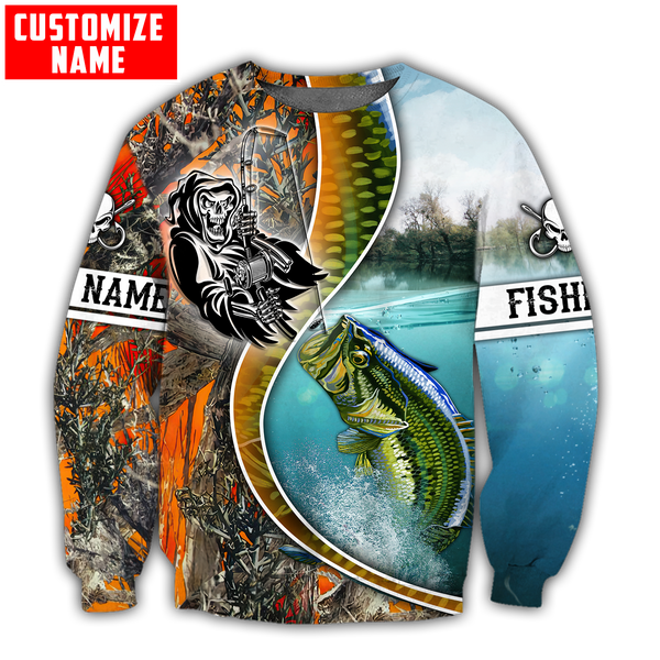 Maxcorners Custom Name Bass Fishing Line Orange Camo Shirt