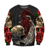 Maxcorners Skull Rooster And Rose Hoodie