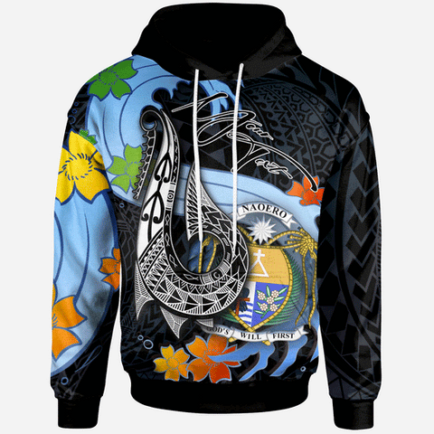 Maxcorners Nauru Custom Personalised Hoodie - Fish Hooks And Wave