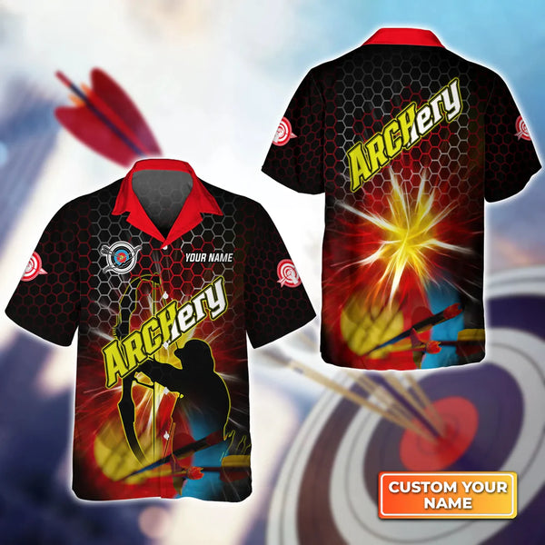 Maxcorners Yellow Archer Target Personalized Name 3D Hawaiian Shirt