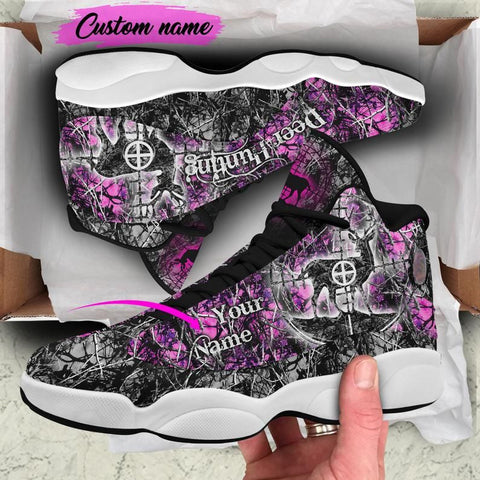 Maxcorners Deer Hunting Personalized Name AJD 13 Sneakers