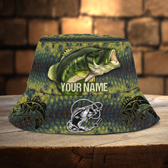 Maxcorners Bass Fishing Personalized Name 3D Over Printed Bucket Hat