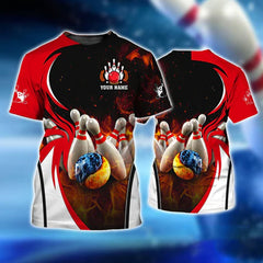 Maxcorners Water And Fire In Bowling Ball Personalized Name 3D Shirt
