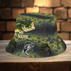 Maxcorners Bass Fishing Personalized Name 3D Over Printed Bucket Hat