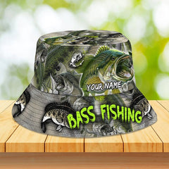 Maxcorners Bass Fishing Personalized Name 3D Over Printed Bucket Hat