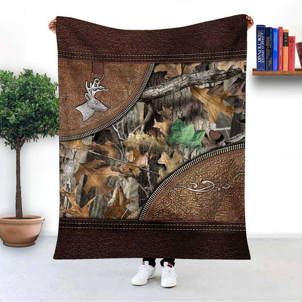 Maxcorners Personalized Deer Hunting Camo Imitation Leather Printing Custom Name - Blanket