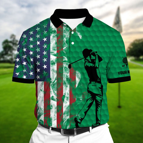 Max Corners Green Pride Premium Smoke US Flag Cool Golf Polo Shirts Multicolor Custom Name Polo