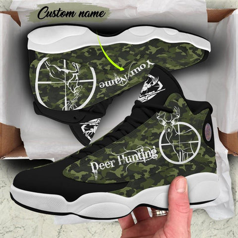 Maxcorners Deer Hunting Camouflage Personalized Name AJD 13 Sneakers