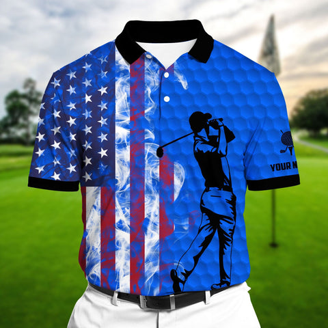 Max Corners Blue Pride Premium Smoke US Flag Cool Golf Polo Shirts Multicolor Custom Name Polo