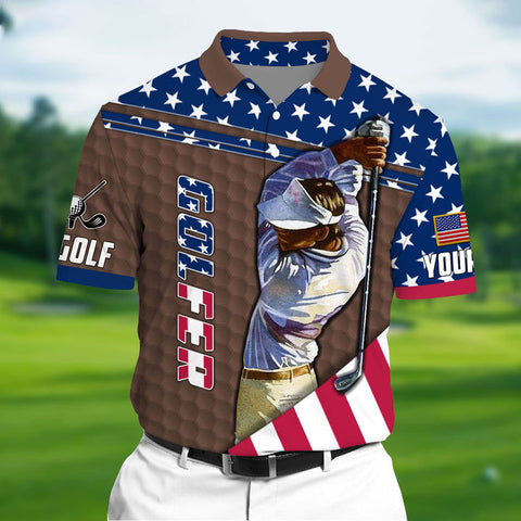 Max Corners US Flag Golf Man Multicolor Personalized 3D Golf Polo Shirt