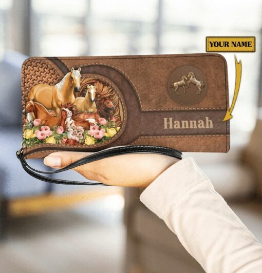 Maxcorners Horses Running On Flowers Personalized Clutch