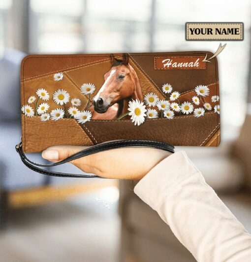 Maxcorners Horse In The Field Of Flowers Personalized Clutch