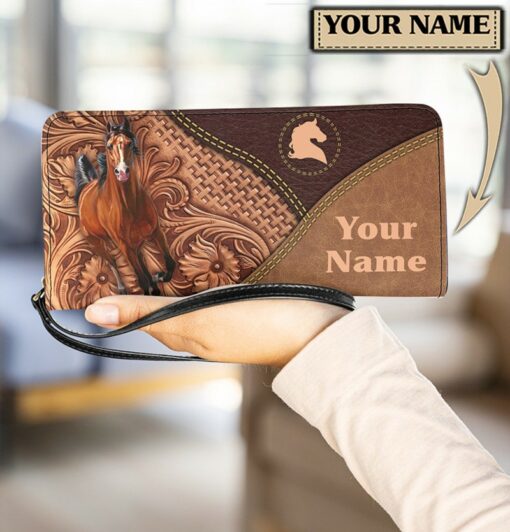 Maxcorners Horse Love Brown Classic Personalized Clutch