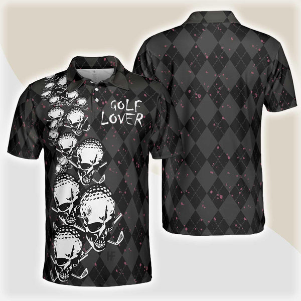 Max Corners Elegant Argyle Pattern And Skull Golf Lover 3D Custom Polo Shirt