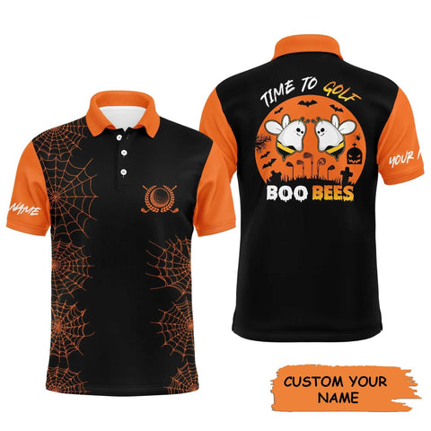 Max Corners  Funny Black Orange Halloween Golf 3D Custom Polo Shirt
