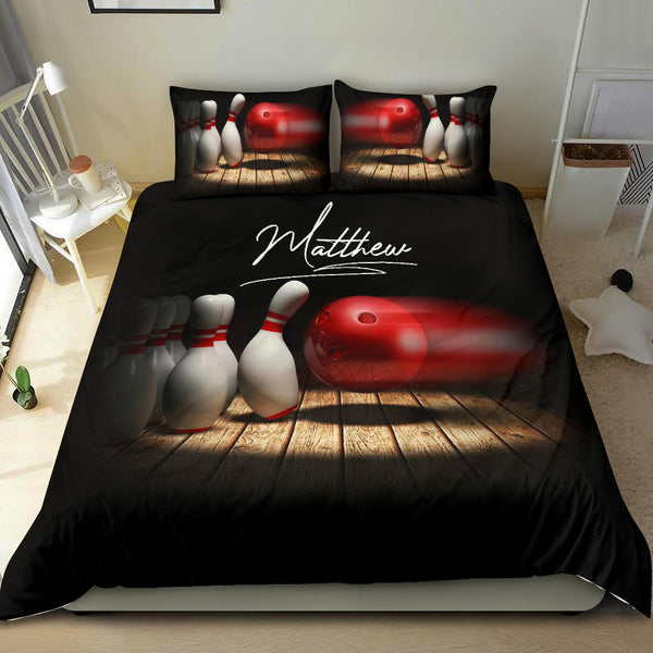 Maxcorners Bowling Ball Pin Bowler Player Personalized Name 3D Bedding Set