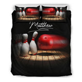 Maxcorners Bowling Ball Pin Bowler Player Personalized Name 3D Bedding Set