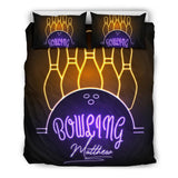 Maxcorners Bowling Pin Ball Neon Purple Yellow Player Personalized Name 3D Bedding Set