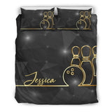 Maxcorners Bowling Pin Bowler Gold Line Player Personalized Name 3D Bedding Set