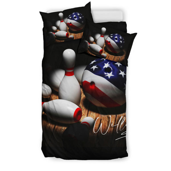 Maxcorners Bowler Bowling America Us Flag Player Personalized Name 3D Bedding Set