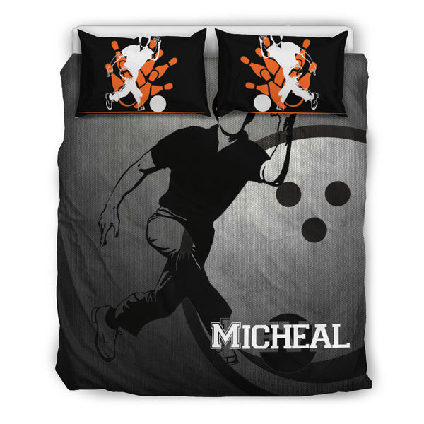 Maxcorners Bowling Boy Men Grey Black Player Personalized Name 3D Bedding Set