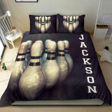 Maxcorners Dark Bowling Ball And Pins Classic Personalized Name 3D Bedding Set