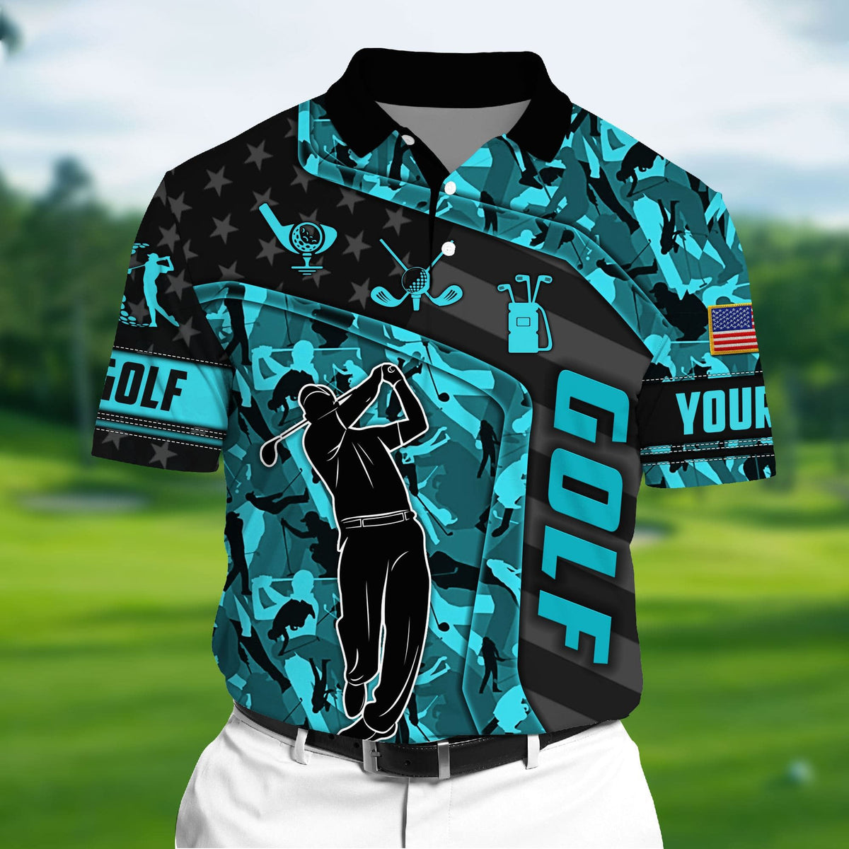 Max Corners Light Blue Pride Unique Love Golf 3D Polo Golf Pattern Multicolor Custom Name Polo