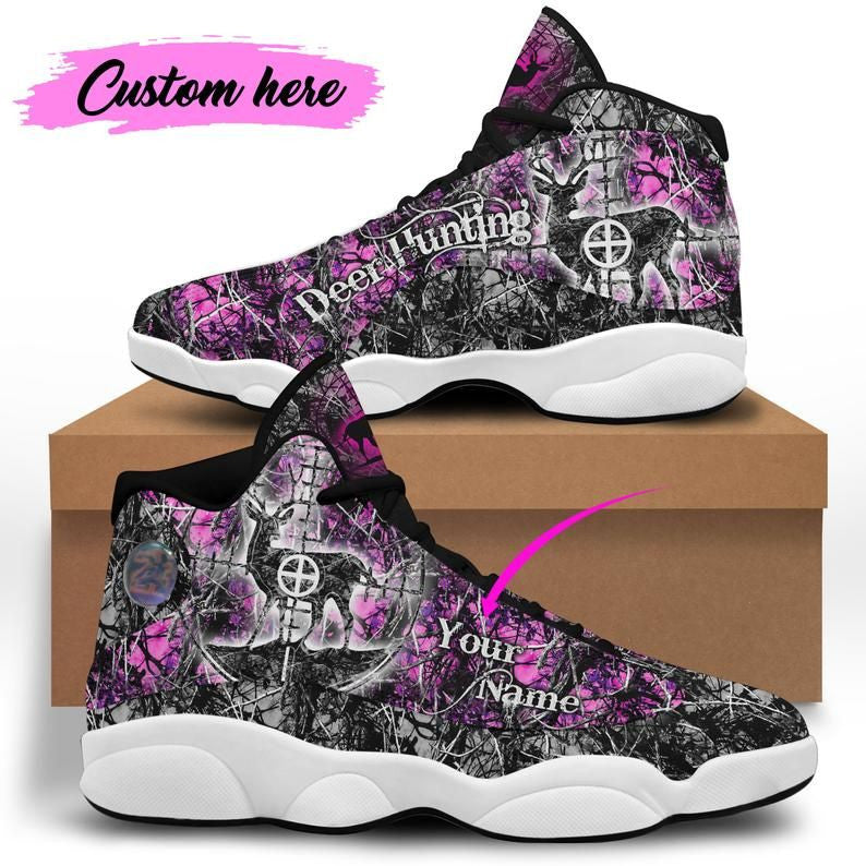 Maxcorners Deer Hunting Personalized Name AJD 13 Sneakers