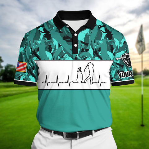 Max Corners Light Blue Pride Premium Unique Golf Heart Beat Golf Polo Shirts Multicolored Custom Name Polo