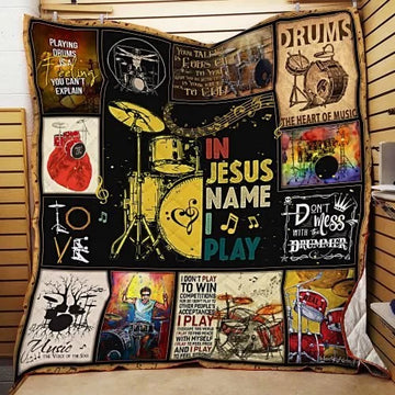 Maxcorners In Jesus Name I Play Drum Quilt - Blanket