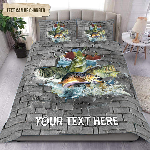 Maxcorners Grey Bricks Personalized Fishing Bedding Set
