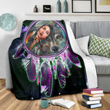 Maxcorners Native Girl and Wolf Blanket
