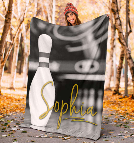 Maxcorners Black White Bowling Pin Customized Name Blanket