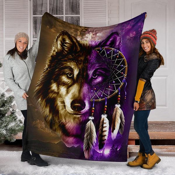 Maxcorners Dreamcatcher Purple Wolf Native American Blanket