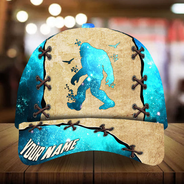 Max Corners Bigfoot Camping Art Leather Pattern 3 Custom 3D Cap