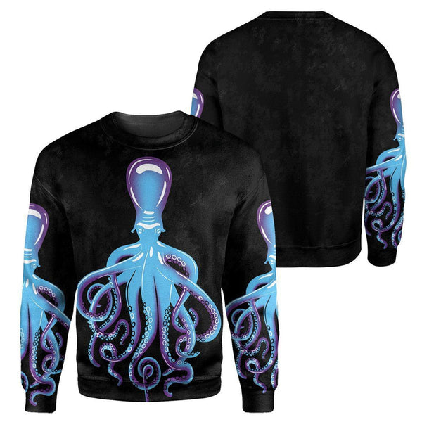 Maxcorners Scuba Diving Black Octopus Pattern Classic All Over Printed Shirt