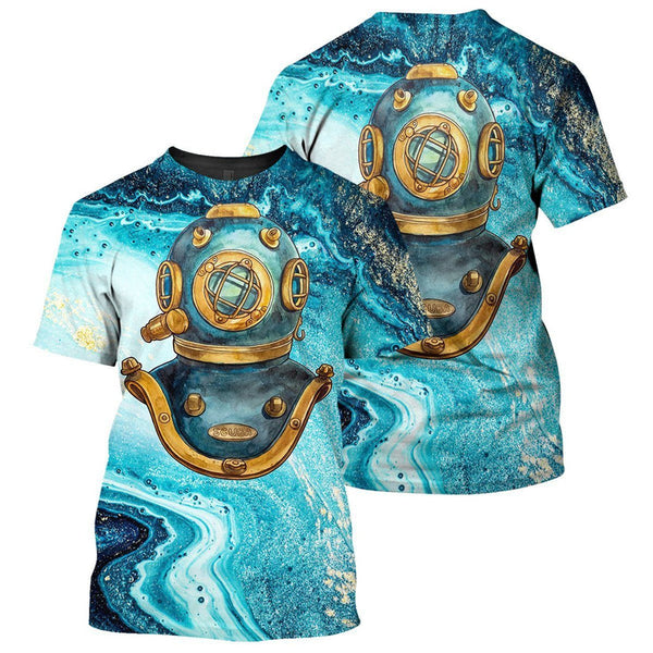 Maxcorners Scuba Diving Blue Helmet Pattern Classic All Over Printed Shirt