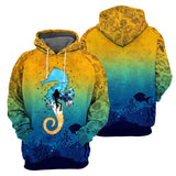 Maxcorners Scuba Diving Blue & Yellow Sea Horse All Over Printed Shirt