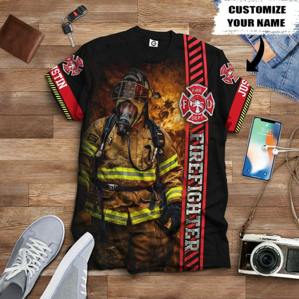 Maxcorners Personalized Brave Firefighter 3D Shirt