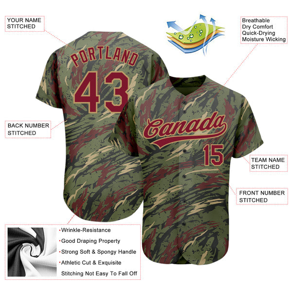 Custom Olive Crimson-Old Gold 3D Pattern Design Authentic Salute To Service Baseball Jersey