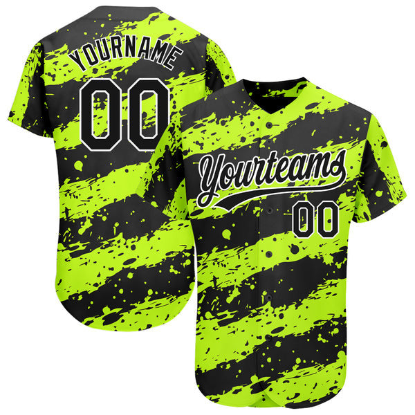 Custom Neon Green Black-White 3D Pattern Design Authentic Baseball Jersey