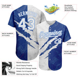 Custom Graffiti Pattern White Royal-Light Blue 3D Scratch Authentic Baseball Jersey