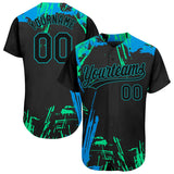 Custom Black Black Teal-Light Blue 3D Pattern Design Authentic Baseball Jersey