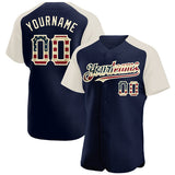 Custom Navy Vintage USA Flag-Cream Authentic Raglan Sleeves Baseball Jersey