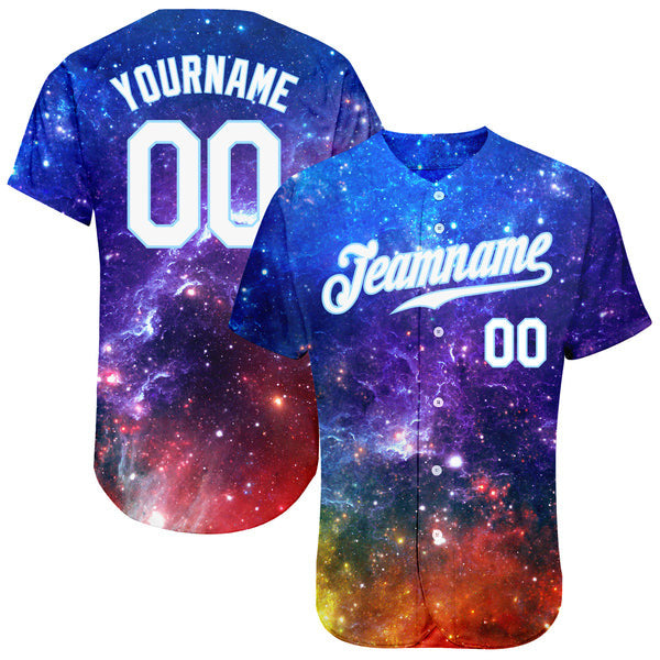 Custom Galactic Pattern White-Light Blue 3D Authentic Baseball Jersey