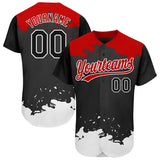 Custom Black Black-Red 3D Pattern Design Authentic Baseball Jersey