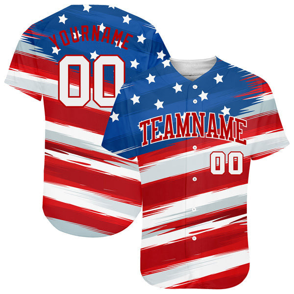 Custom Royal White-Red fade 3D American Flag Authentic Baseball Jersey